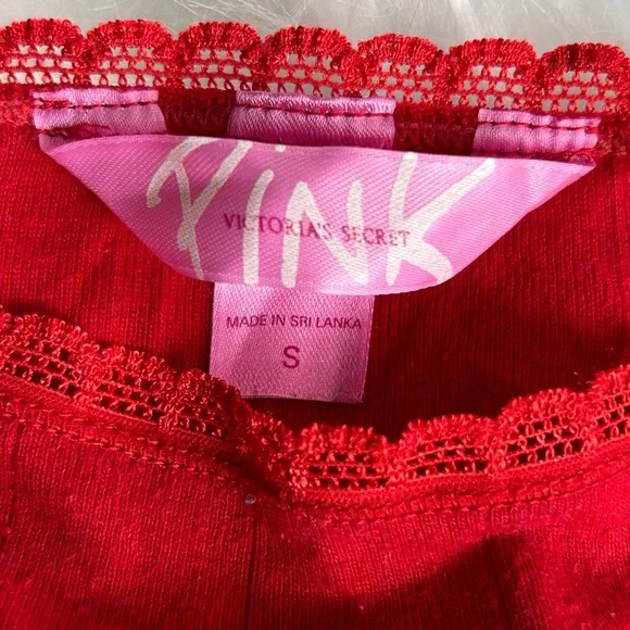 PINK Victoria's Secret Red Lace Trim Top - Picture 4 of 7